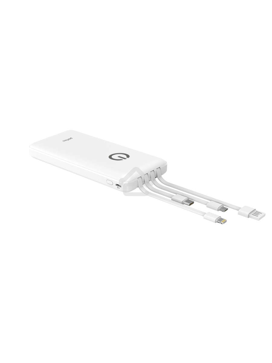 Мобильный аккумулятор Powerbank Perfeo ABSOLUTE 10000mah In Micro usb,USB /Out USB,Micro usb,Type-C,Lightning, 2.1А/ белый (PF_B4879)