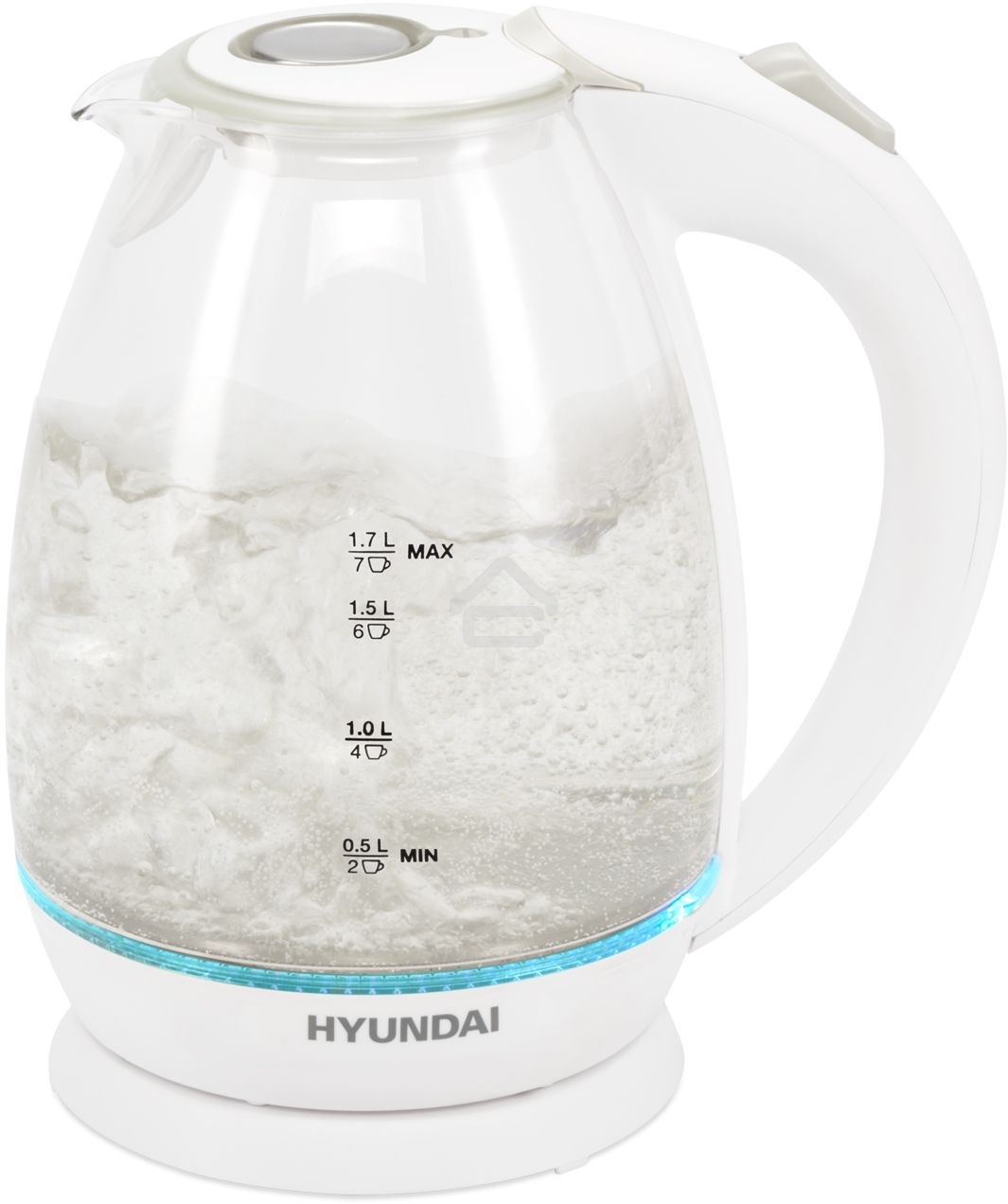 Чайник электрический Hyundai HYK-G2409 1.7 л, 2200 Вт, белый/серебристый (корпус: стекло)