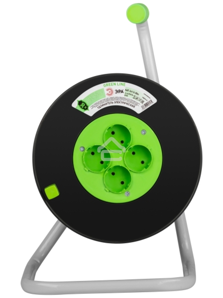 Удлинитель силовой ЭРА GREEN LINE KAT-2x1.5-30m Greenline на катушке пластик 4 розетки без заземления 30м ПВС 2x1.5мм2