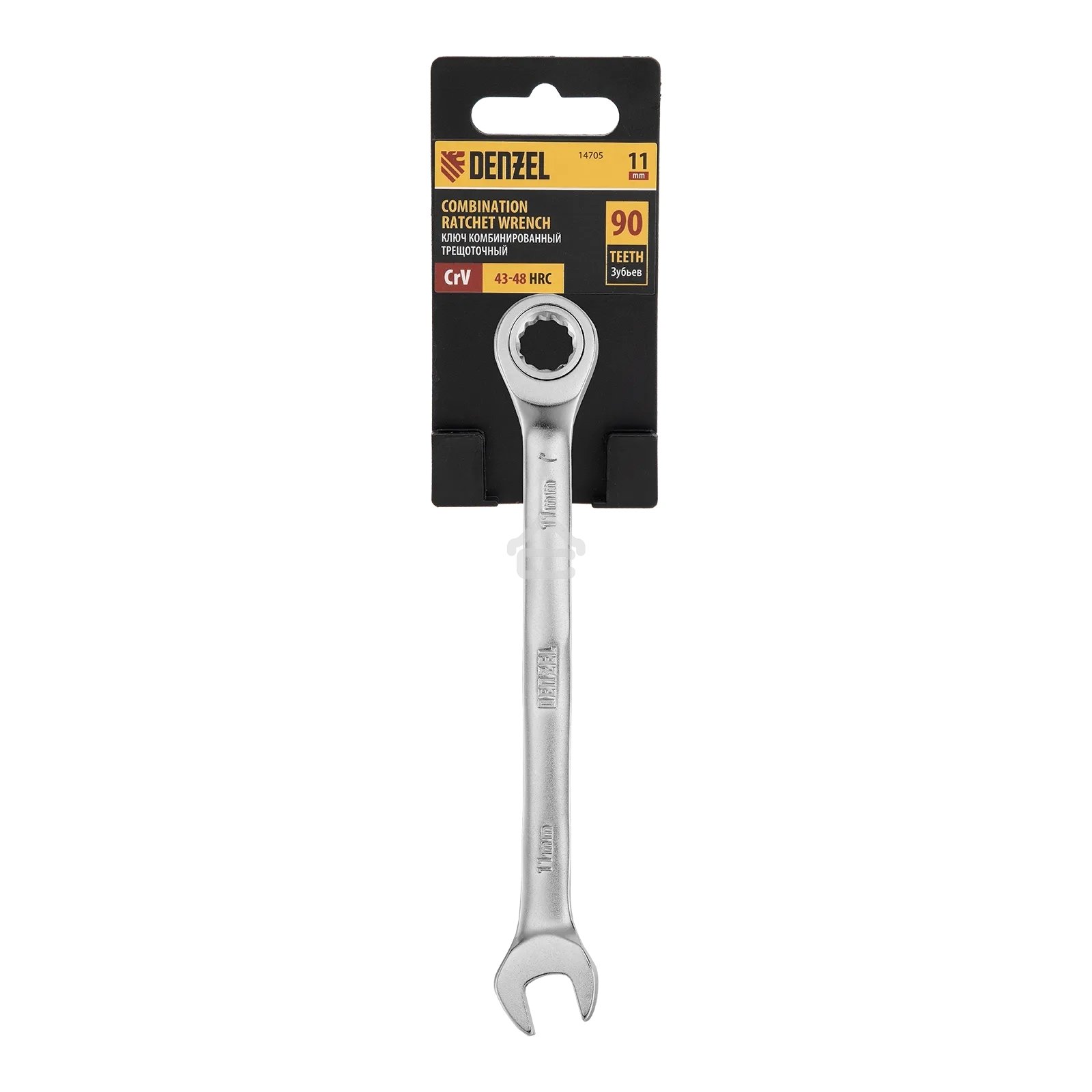 Ключ комбинированный трещоточный Denzel 14705 11 мм, CrV, матовый хром
