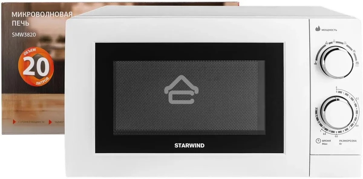 Микроволновая печь Starwind SMW3820 белый, 20 л, 700 Вт, переключатели - поворотный механизм