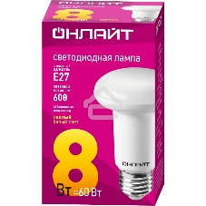 Лампа светодиодная ОНЛАЙТ 71653 OLL-R63-8-230-2.7K-E27 8 Вт 2700К тепл. белый E27 600 лм