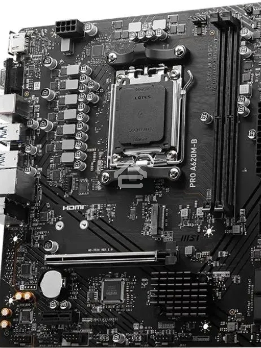 Материнская плата MSI PRO A620M-B, AM5, AMD A620, 2xDDR5, 4xSATA, 1xM.2 (PCIe 4.0 x4), 1xPCIe 4.0 x16, 1xPCIe 3.0 x1, 1xHDMI, 1xVGA, 1x2.5Gb LAN, 6xUSB-A 5Gbps, 6xUSB-A 2.0, 3x3.5 мм, 7.1, mATX