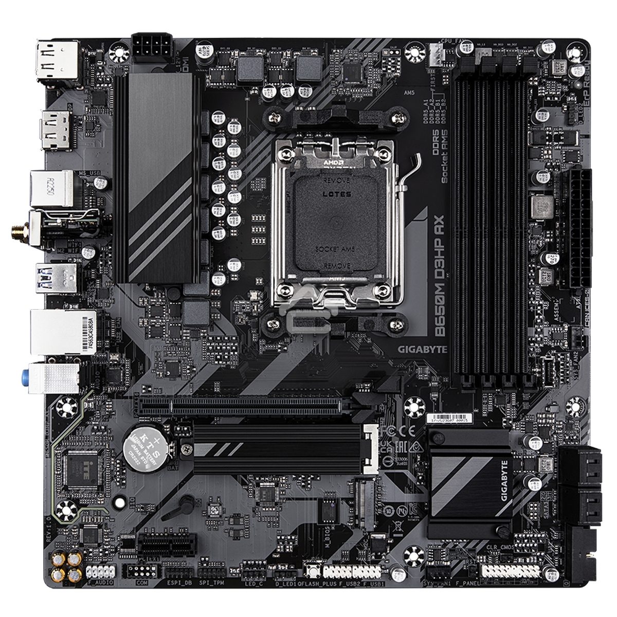 Материнская плата Gigabyte B650M D3HP AX (V1.2), AM5, AMD B650, 4xDDR5, 4xSATA, 2xM.2, 1xPCI-E 4.0 x16, 1xPCI-E 4.0 x1, 3xUSB-A 3.2 Gen 1, 1xUSB-C 3.2 Gen 2, 1x 2.5Gb LAN, 3x3.5 мм, 7.1, Micro-ATX