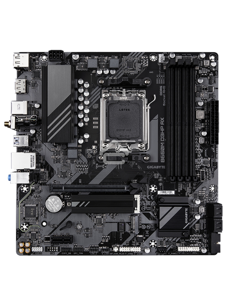 Материнская плата Gigabyte B650M D3HP AX, AM5, AMD B650, 4xDDR5, 4xSATA, 2xM.2, 1xPCI-E 4.0 x16, 1xPCI-E 4.0 x1, 3xUSB-A 3.2 Gen 1, 1xUSB-C 3.2 Gen 2, 1x 2.5Gb LAN, 3x3.5 мм, 7.1, Micro-ATX