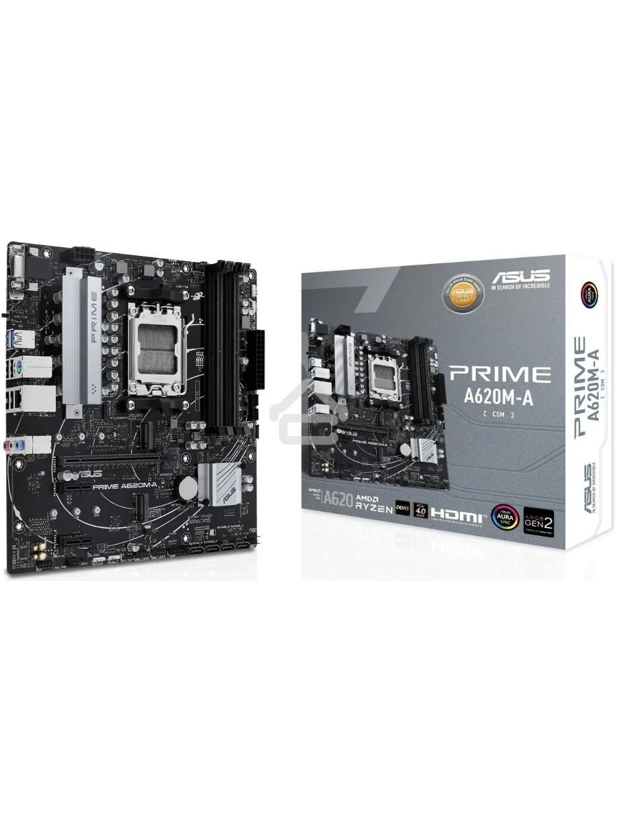 Материнская плата ASUS PRIME A620M-A-CSM, AM5, AMD A620, 2xDDR5, 4xSATA, 2xM.2, 1xPCI-E 4.0 x16, 1xHDMI, 1xDP, 1xVGA, 1x 1Gb LAN, 2xUSB-A 3.2 Gen 1, 4xUSB-A 2.0, 3x3.5 мм, 7.1, Micro-ATX