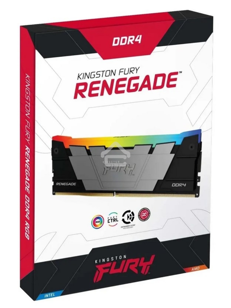 Оперативная память Kingston Fury Renegade, DDR4, 32GB (2x16GB), 3200MHz, CL16, DIMM, с радиатором, RGB, серебристый/чёрный