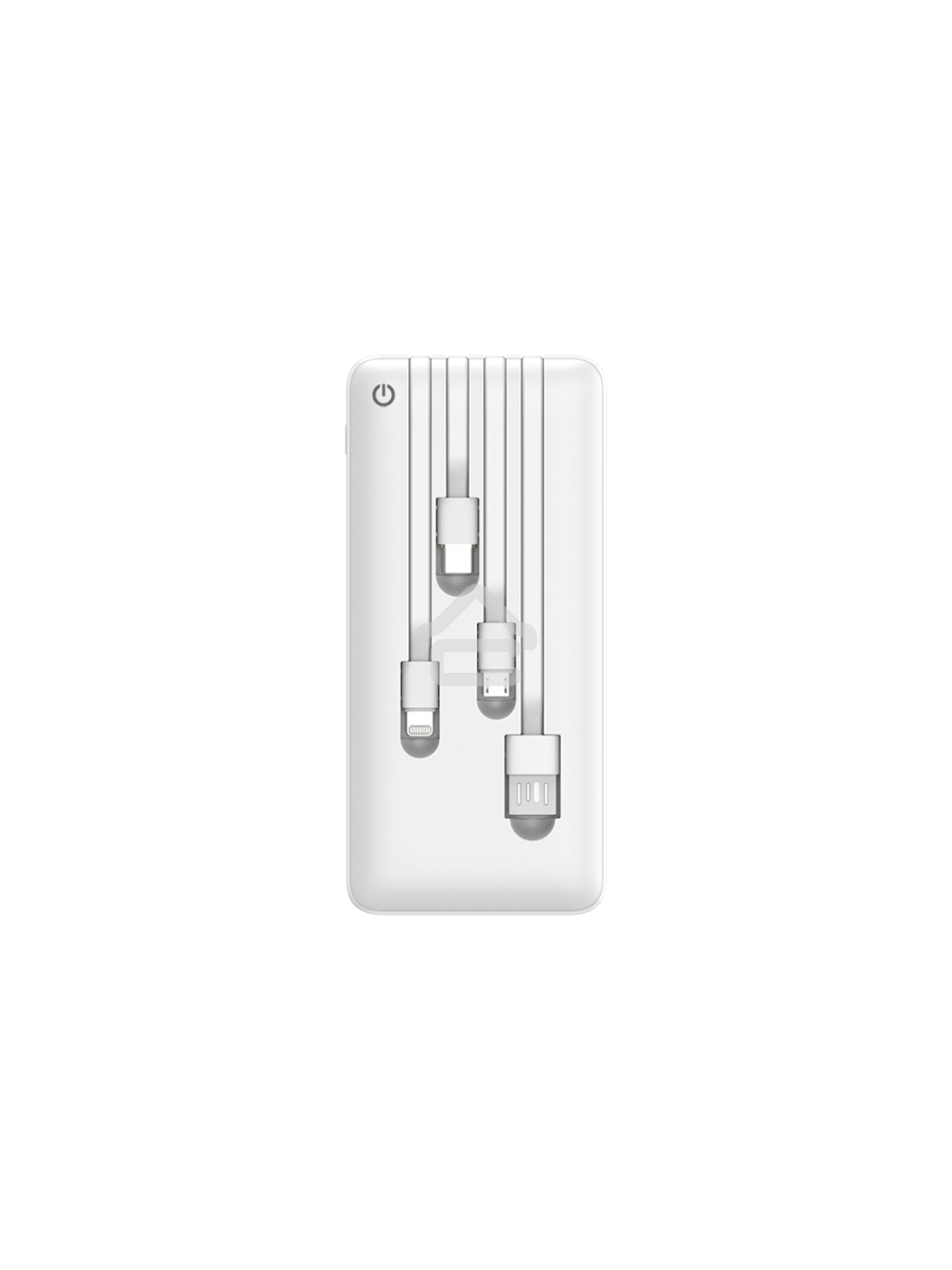 Мобильный аккумулятор Powerbank Perfeo ABSOLUTE 10000mah In Micro usb,USB /Out USB,Micro usb,Type-C,Lightning, 2.1А/ белый (PF_B4879)