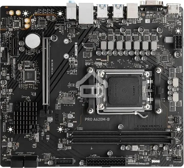 Материнская плата MSI PRO A620M-B, AM5, AMD A620, 2xDDR5, 4xSATA, 1xM.2 (PCIe 4.0 x4), 1xPCIe 4.0 x16, 1xPCIe 3.0 x1, 1xHDMI, 1xVGA, 1x2.5Gb LAN, 6xUSB-A 5Gbps, 6xUSB-A 2.0, 3x3.5 мм, 7.1, mATX