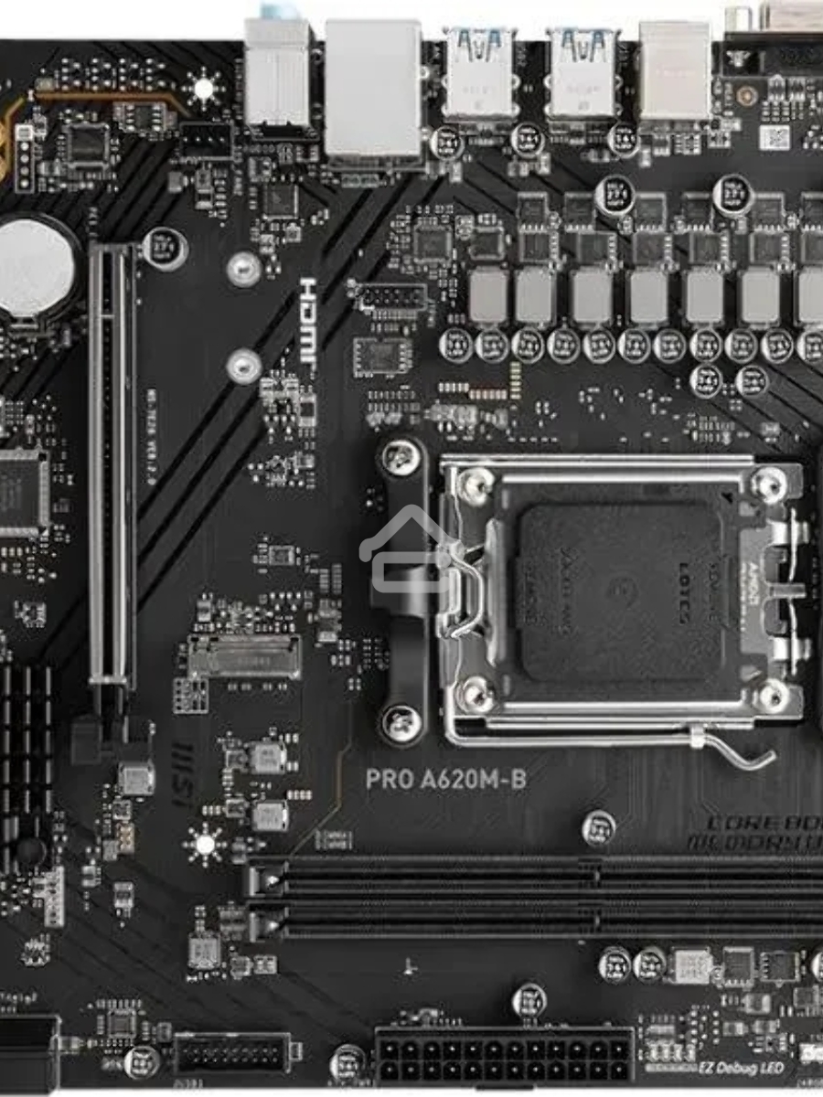 Материнская плата MSI PRO A620M-B, AM5, AMD A620, 2xDDR5, 4xSATA, 1xM.2 (PCIe 4.0 x4), 1xPCIe 4.0 x16, 1xPCIe 3.0 x1, 1xHDMI, 1xVGA, 1x2.5Gb LAN, 6xUSB-A 5Gbps, 6xUSB-A 2.0, 3x3.5 мм, 7.1, mATX
