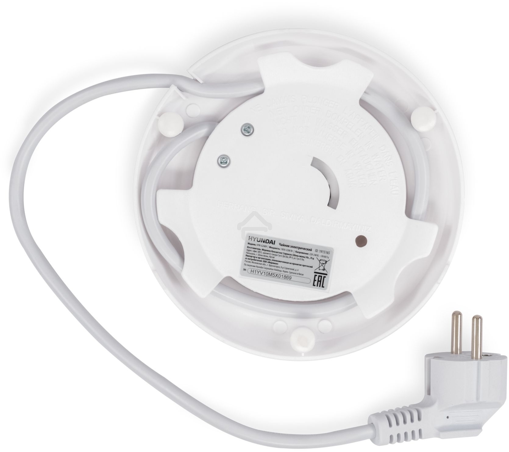 Чайник электрический Hyundai HYK-G2409 1.7 л, 2200 Вт, белый/серебристый (корпус: стекло)