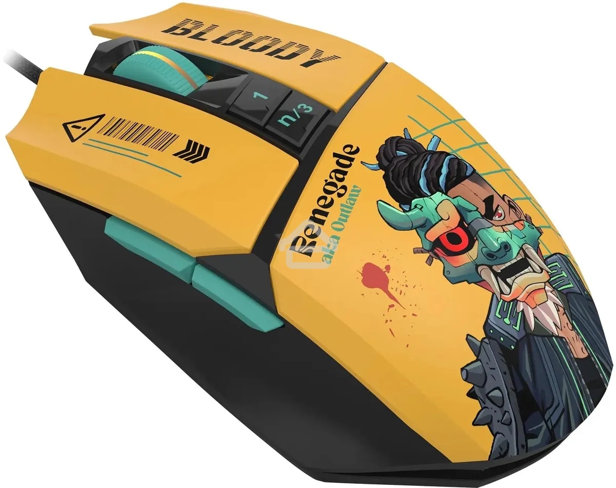 Мышь проводная A4Tech Bloody W63 Max Renegade желтый, 12000 dpi, USB, кнопки - 7