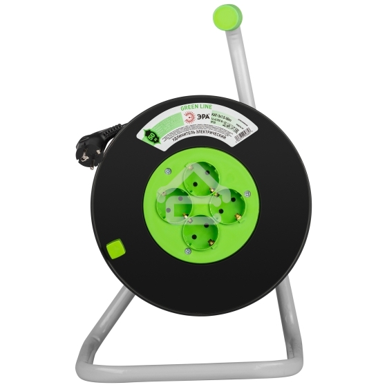 Удлинитель силовой ЭРА GREEN LINE KAT-3x1.5-50m Greenline на катушке пластик 4 розетки с заземлением 50 м ПВС 3x1.5 мм2