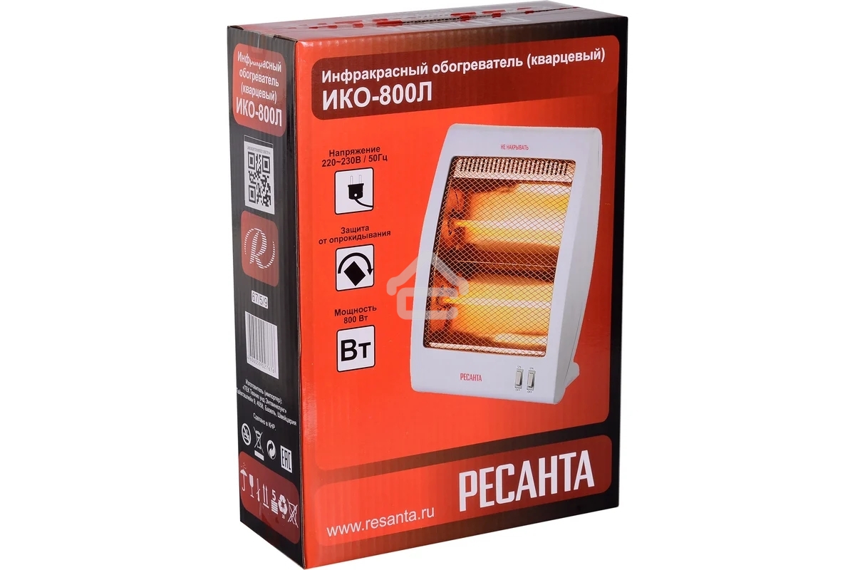 Обогреватель инфракрасный Ресанта ИКО-800Л, белый, кварцевый, 800 Вт, 8 м2 (67/5/9)