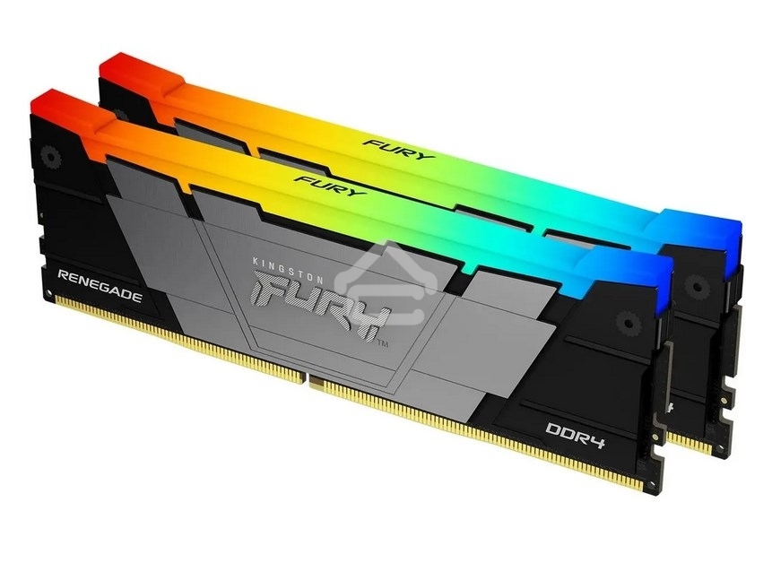 Оперативная память Kingston Fury Renegade, DDR4, 32GB (2x16GB), 3200MHz, CL16, DIMM, с радиатором, RGB, серебристый/черный