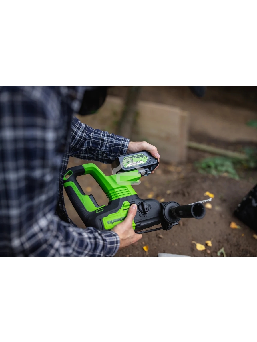Перфоратор аккумуляторный бесщеточный GreenWorks GD24SDS2 2 ДЖ, 24V, c 1хАКБ 4 Ач и ЗУ в сумке (3803007UB)