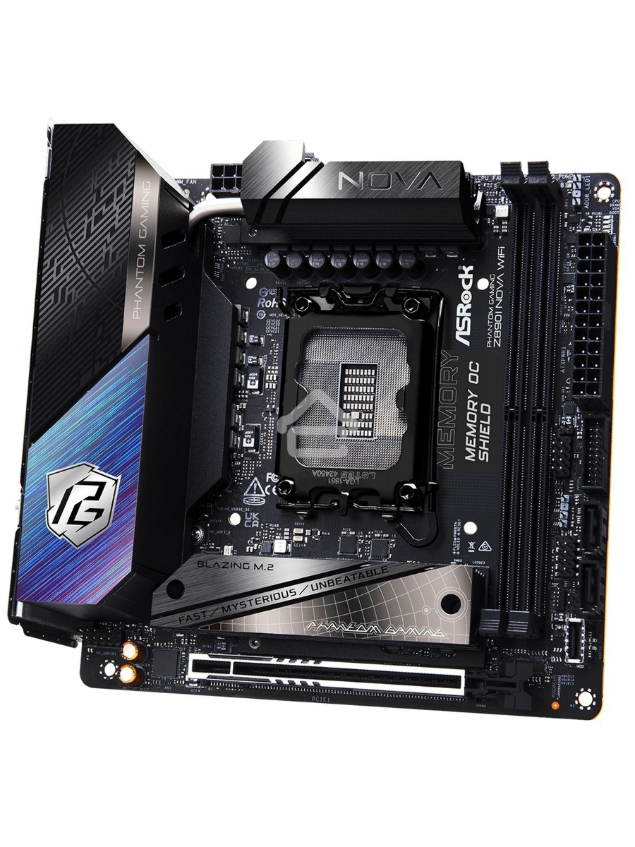 Материнская плата ASRock Z890I Nova WiFi, LGA 1851, Intel Z890, 2xDDR5, 2xSATA, 3xM.2, 1xPCIe 5.0 x16, 2xThunderbolt 4 Type-C, 6xUSB 3.2 Gen2, 2xUSB 3.2 Gen1, 2xUSB 2.0, 1xRJ-45, 1x5Gb LAN, 7.1, Mini-ITX