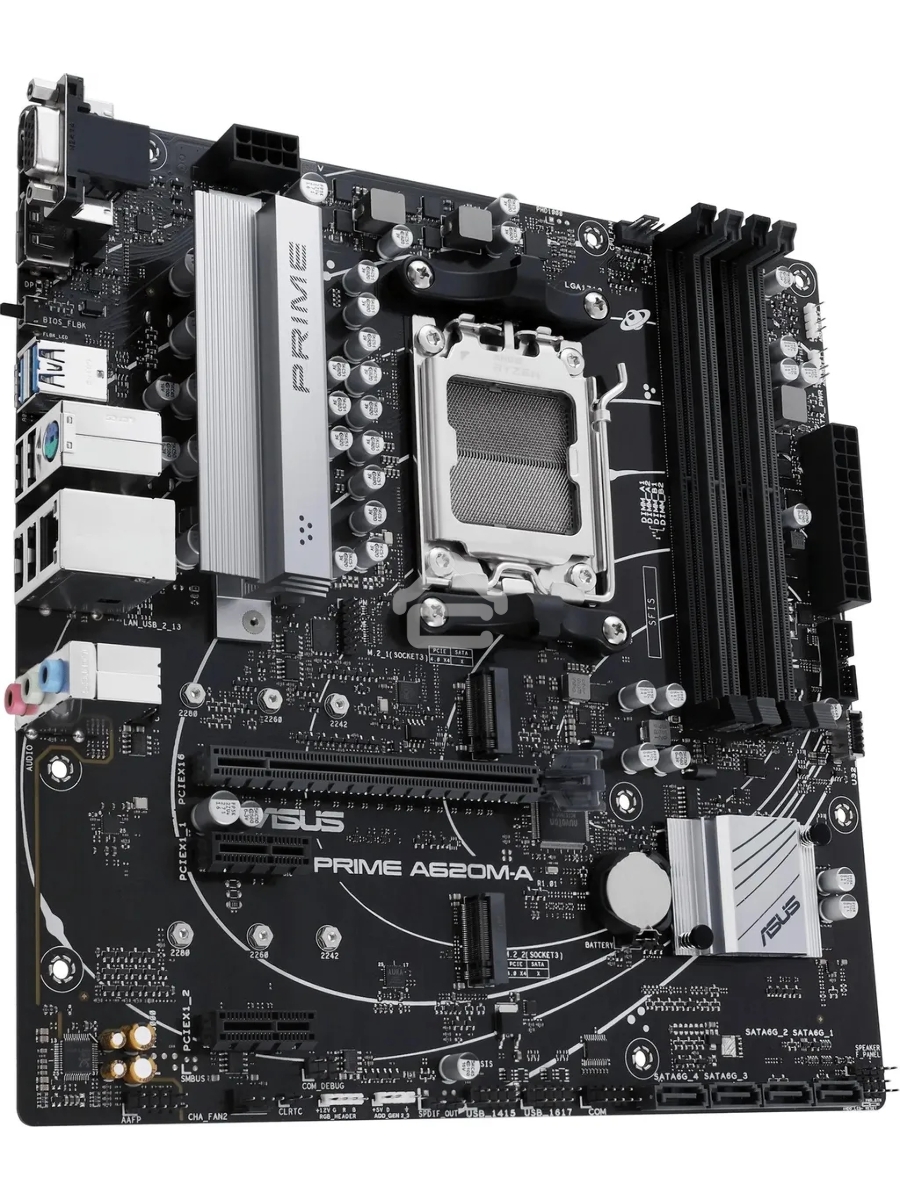 Материнская плата ASUS PRIME A620M-A-CSM, AM5, AMD A620, 2xDDR5, 4xSATA, 2xM.2, 1xPCI-E 4.0 x16, 1xHDMI, 1xDP, 1xVGA, 1x 1Gb LAN, 2xUSB-A 3.2 Gen 1, 4xUSB-A 2.0, 3x3.5 мм, 7.1, Micro-ATX