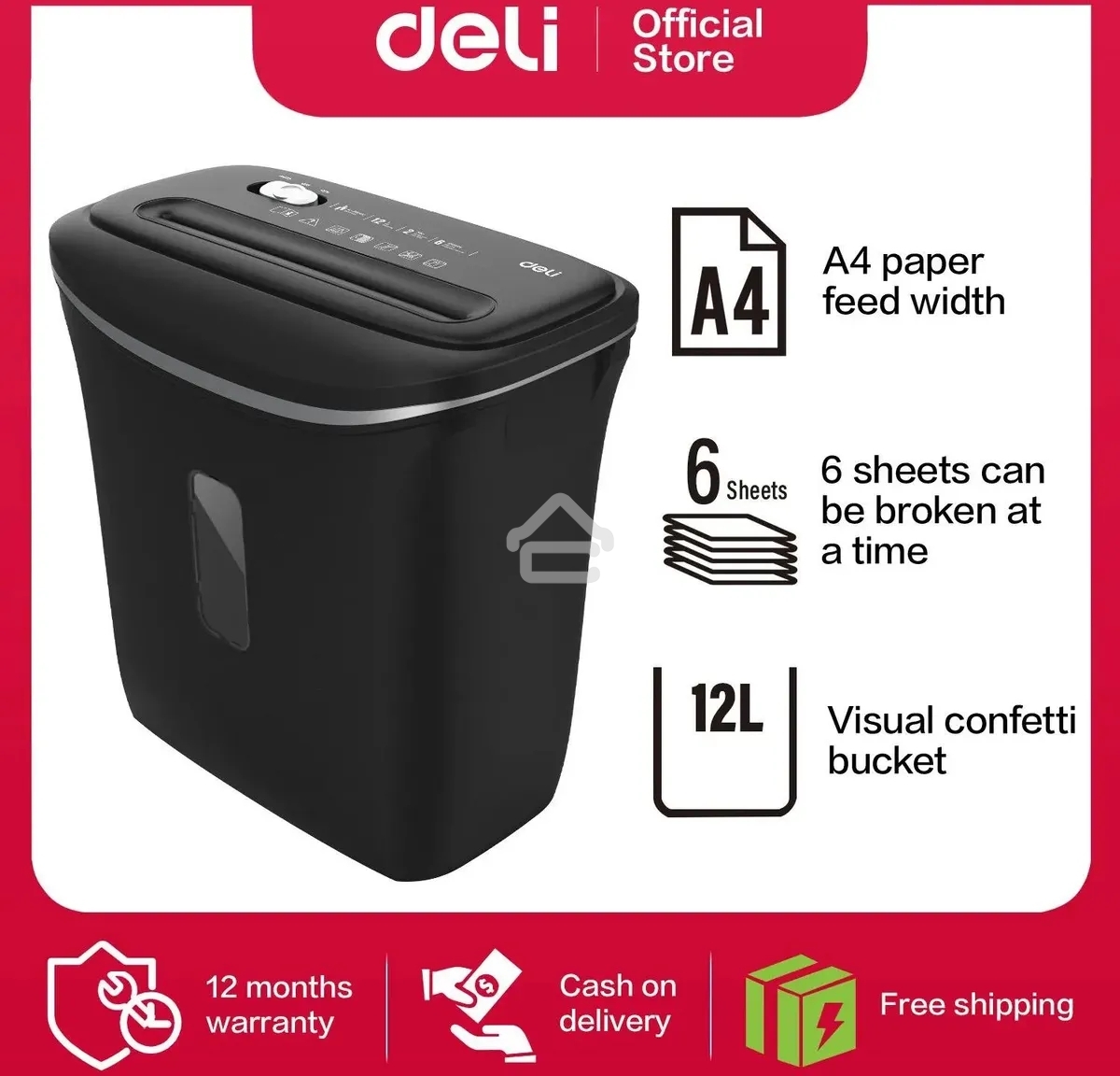 Шредер Deli E9945 черный (секр.P-4) фрагменты 6лист. 12лтр. скобы пл.карты