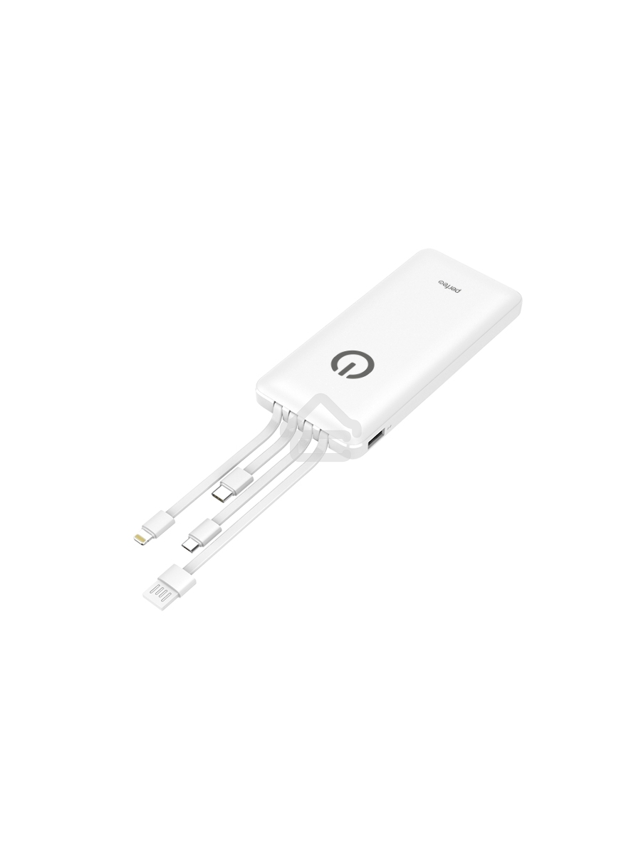 Мобильный аккумулятор Powerbank Perfeo ABSOLUTE 10000mah In Micro usb,USB /Out USB,Micro usb,Type-C,Lightning, 2.1А/ белый (PF_B4879)