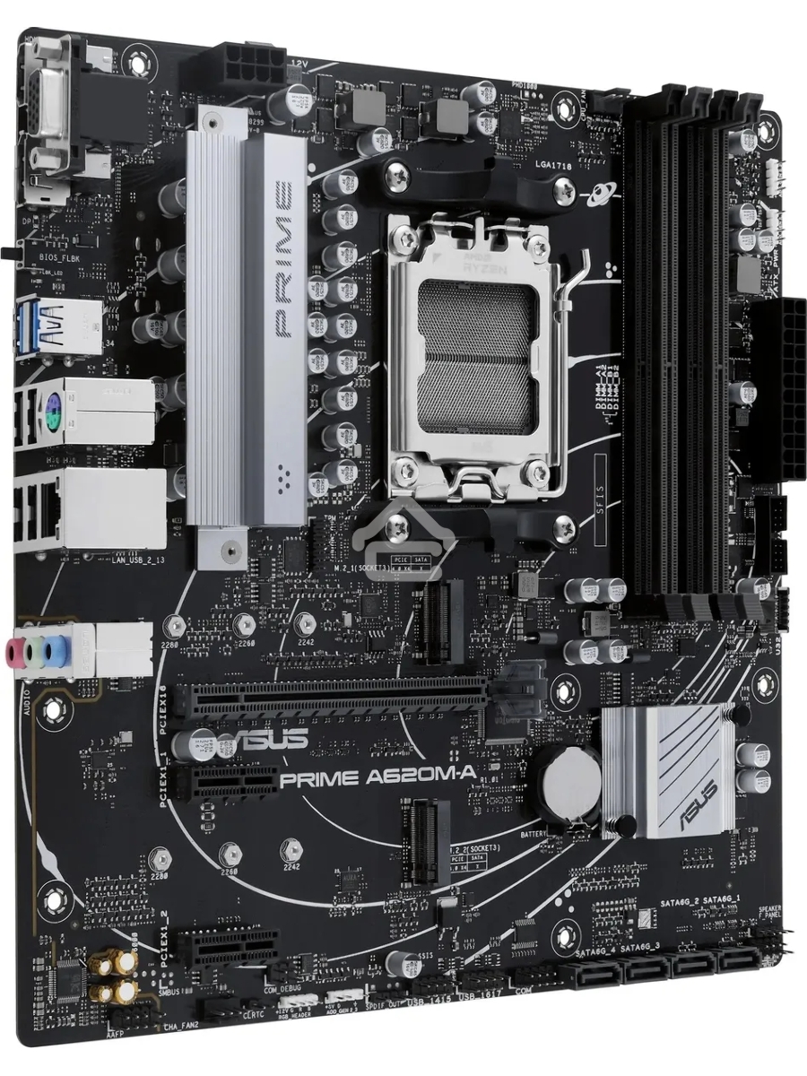 Материнская плата ASUS PRIME A620M-A-CSM, AM5, AMD A620, 2xDDR5, 4xSATA, 2xM.2, 1xPCI-E 4.0 x16, 1xHDMI, 1xDP, 1xVGA, 1x 1Gb LAN, 2xUSB-A 3.2 Gen 1, 4xUSB-A 2.0, 3x3.5 мм, 7.1, Micro-ATX