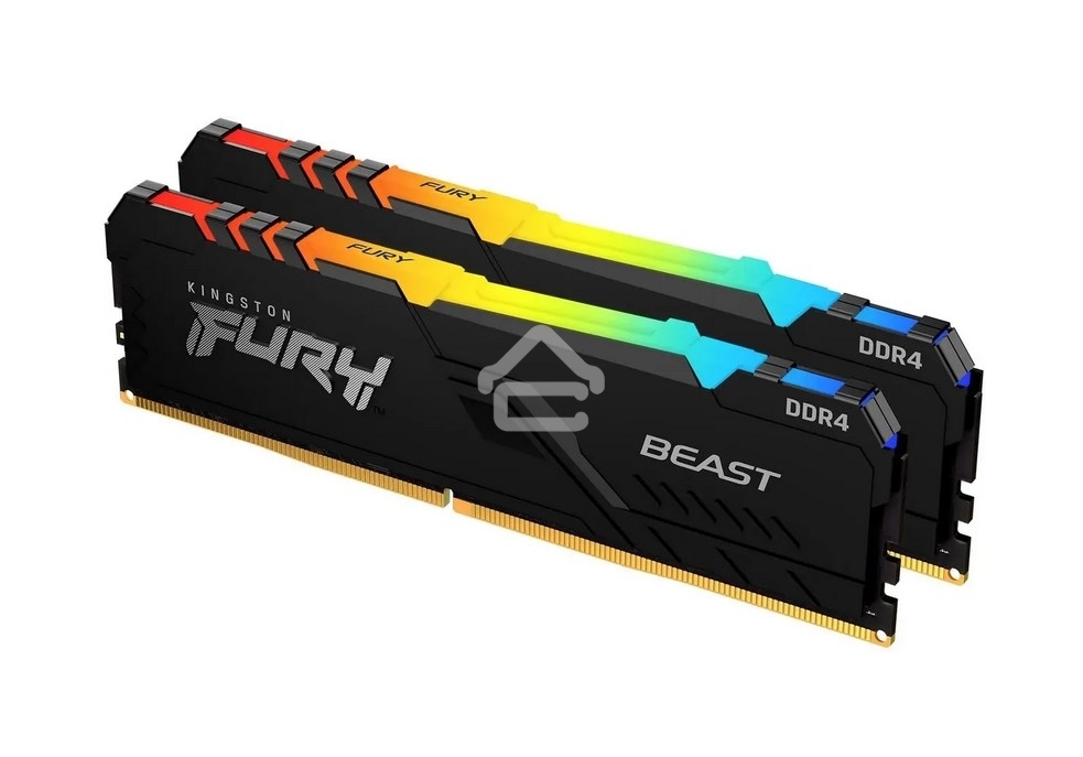 Оперативная память Kingston Fury Beast, DDR4, 16GB (2x8GB), 3200MHz, CL16, DIMM, с радиатором, RGB, черный