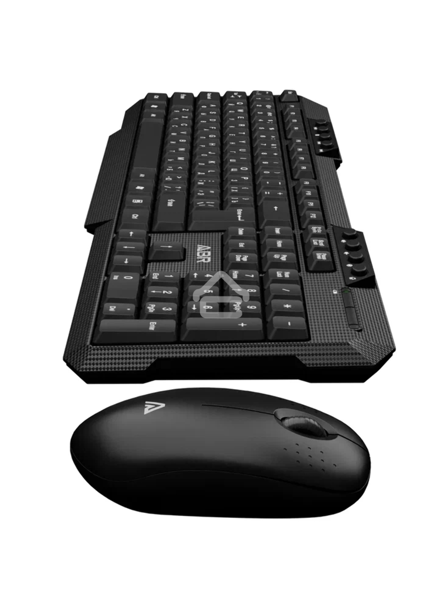 Клавиатура и мышь ABR KW807 черный, интерфейс USB, беспроводной, 2.4G, RU/EN