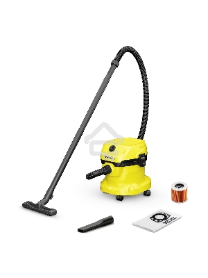 Хозяйственный пылесос Karcher WD 2 Plus V-12/6/18/C желтый, 1000 Вт, уборка сухая/влажная, пылесборник мешок/контейнер, 12 л