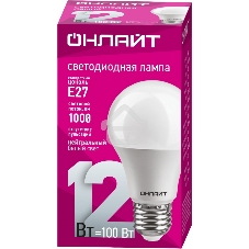 Лампа светодиодная ОНЛАЙТ 71655 OLL-A65/А60-12-230-4K-E27 12 Вт грушевидная 4000К белый E27 1000 лм 176-264В