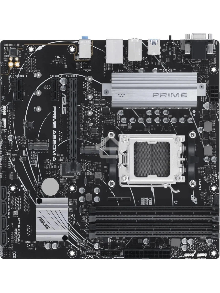 Материнская плата ASUS PRIME A620M-A-CSM, AM5, AMD A620, 2xDDR5, 4xSATA, 2xM.2, 1xPCI-E 4.0 x16, 1xHDMI, 1xDP, 1xVGA, 1x 1Gb LAN, 2xUSB-A 3.2 Gen 1, 4xUSB-A 2.0, 3x3.5 мм, 7.1, Micro-ATX