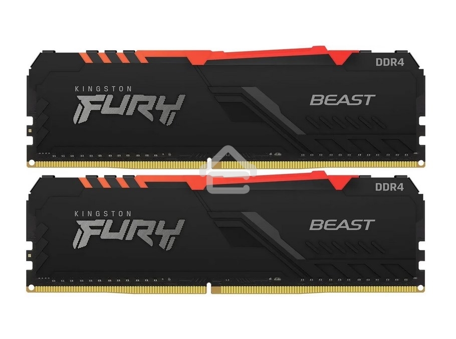 Оперативная память Kingston Fury Beast, DDR4, 16GB (2x8GB), 3200MHz, CL16, DIMM, с радиатором, RGB, черный