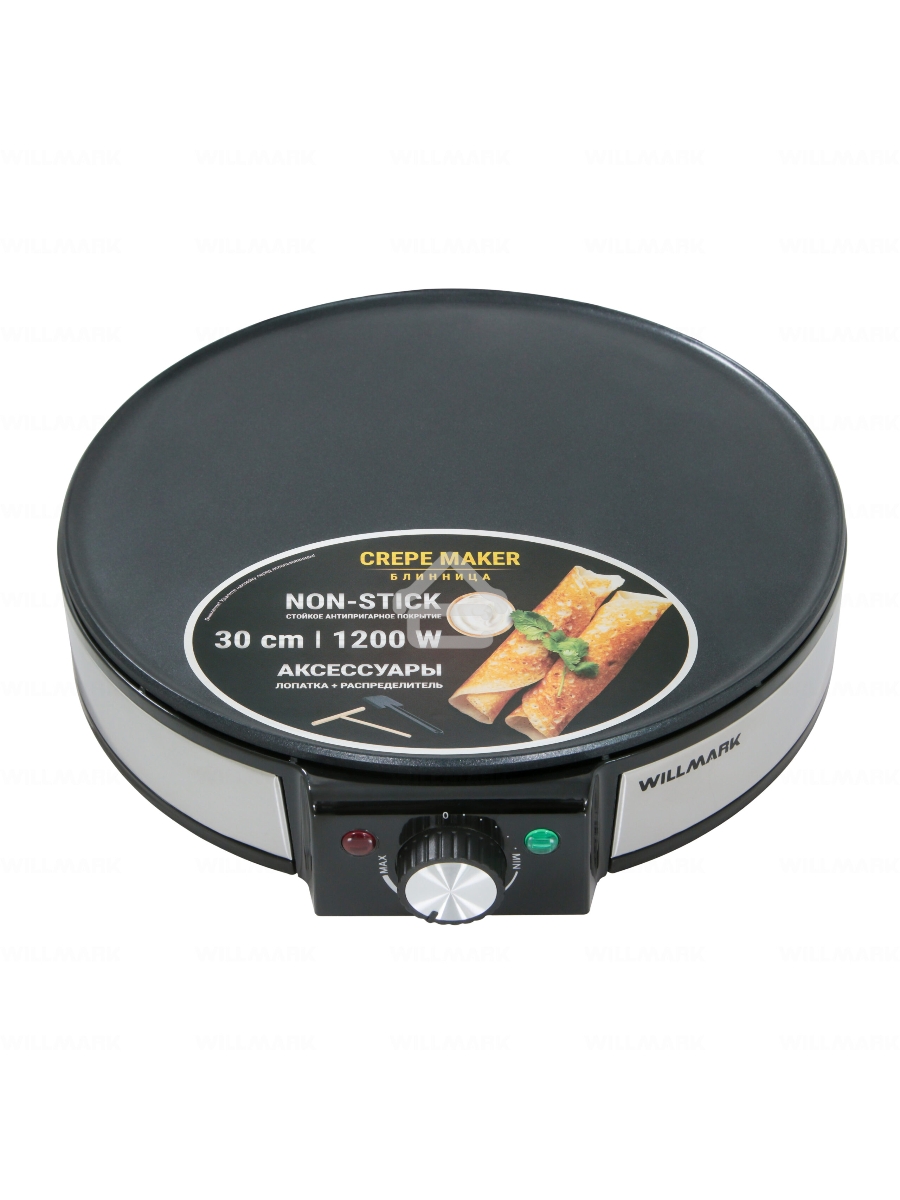 Блинница Willmark WCM-1230 (1200Вт, диаметр - 30см, антипригарная поверхность, регулятор темп.)