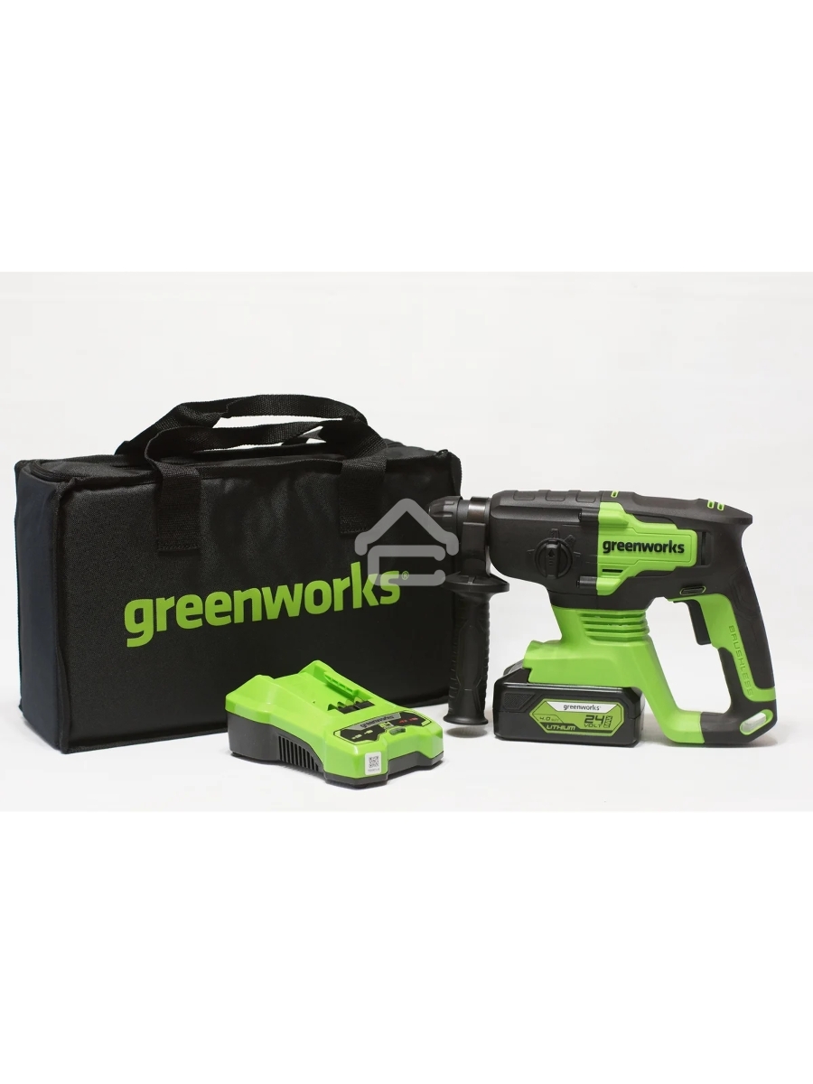 Перфоратор аккумуляторный бесщеточный GreenWorks GD24SDS2 2 ДЖ, 24V, c 1хАКБ 4 Ач и ЗУ в сумке (3803007UB)