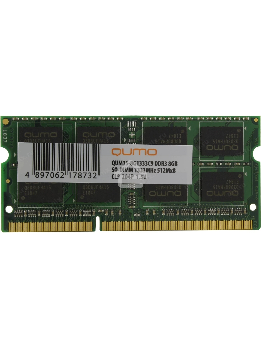 Оперативная память QUMO, DDR3, 8GB (1x8GB), 1333MHz, CL9, SO-DIMM