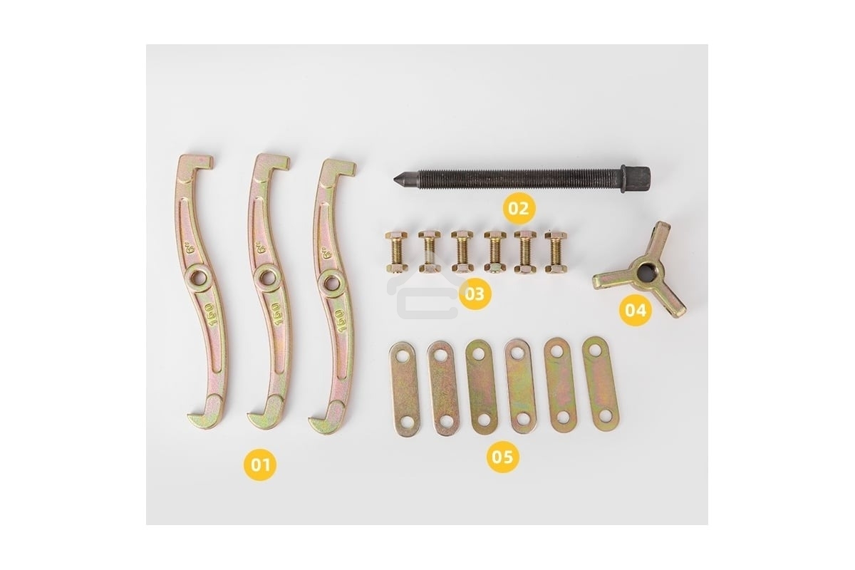 Съемник подшипников трехзахватный Deli DL-S6 150мм(рабочий ход болта), внешний диаметр 20-100мм, внутренний диаметр 45-135мм, сталь 45#