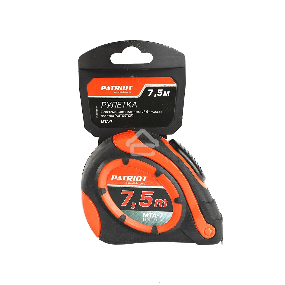 Рулетка PATRIOT MTA-7, автостоп, ударопрочный корпус, обрезиненная, 7,5м