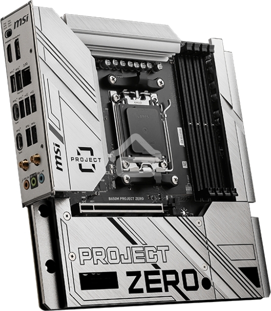 Материнская плата MSI B650M PROJECT ZERO, AM5, AMD B650, 4xDDR5, 4xSATA, 2xM.2, 1xPCIe 4.0 x16, 1xPCIe x1, 1xDP, 1xHDMI, 1x 2.5Gb LAN, 2xUSB-A 2.0, 2xUSB 3.2 Gen 1, 3xUSB 3.2 Gen 2, 3x3.5 мм, 7.1, mATX