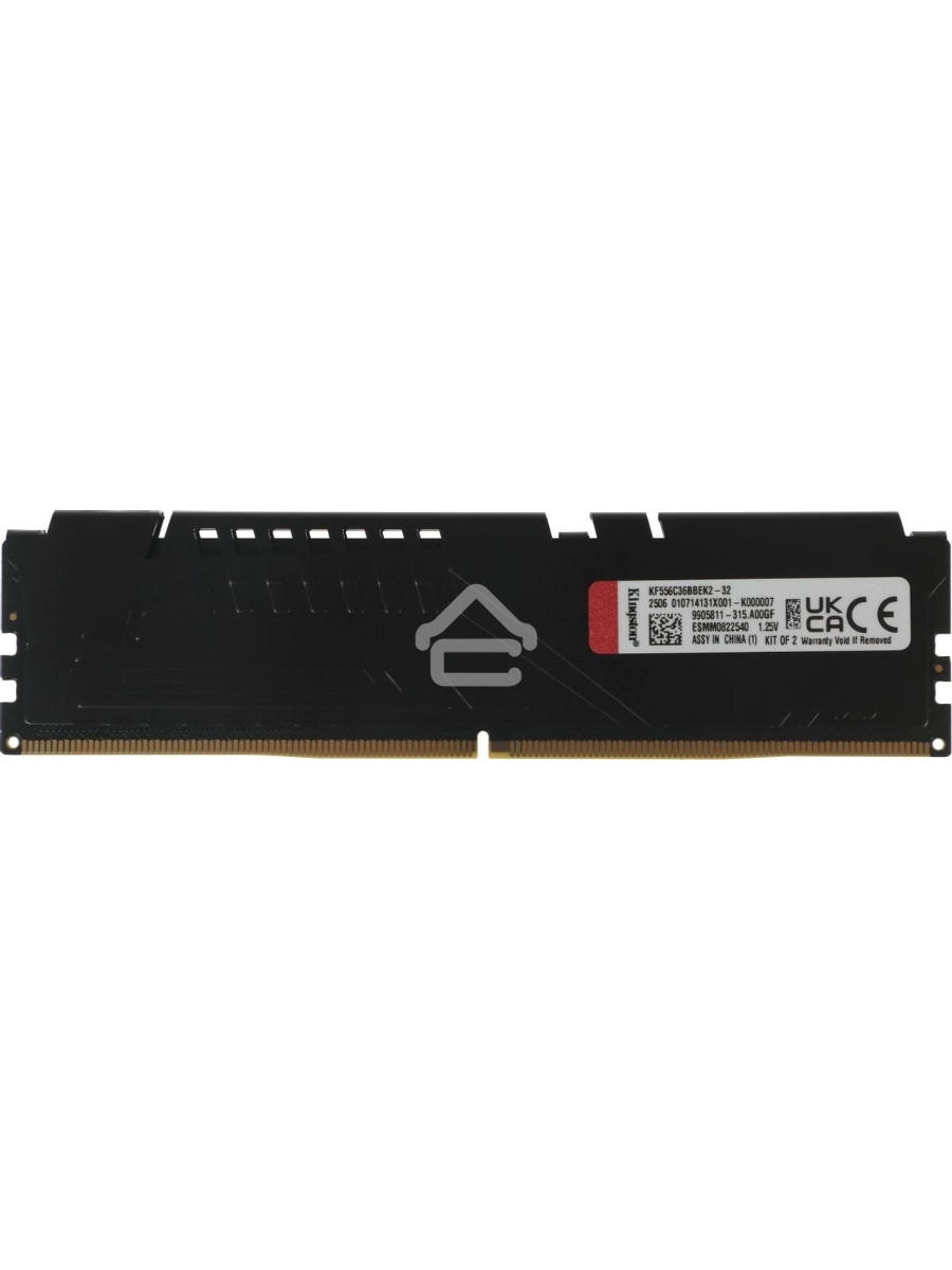Оперативная память Kingston Fury Beast, DDR5, 32GB (2x16GB), 5600MHz, CL36, DIMM, с радиаторами, черный