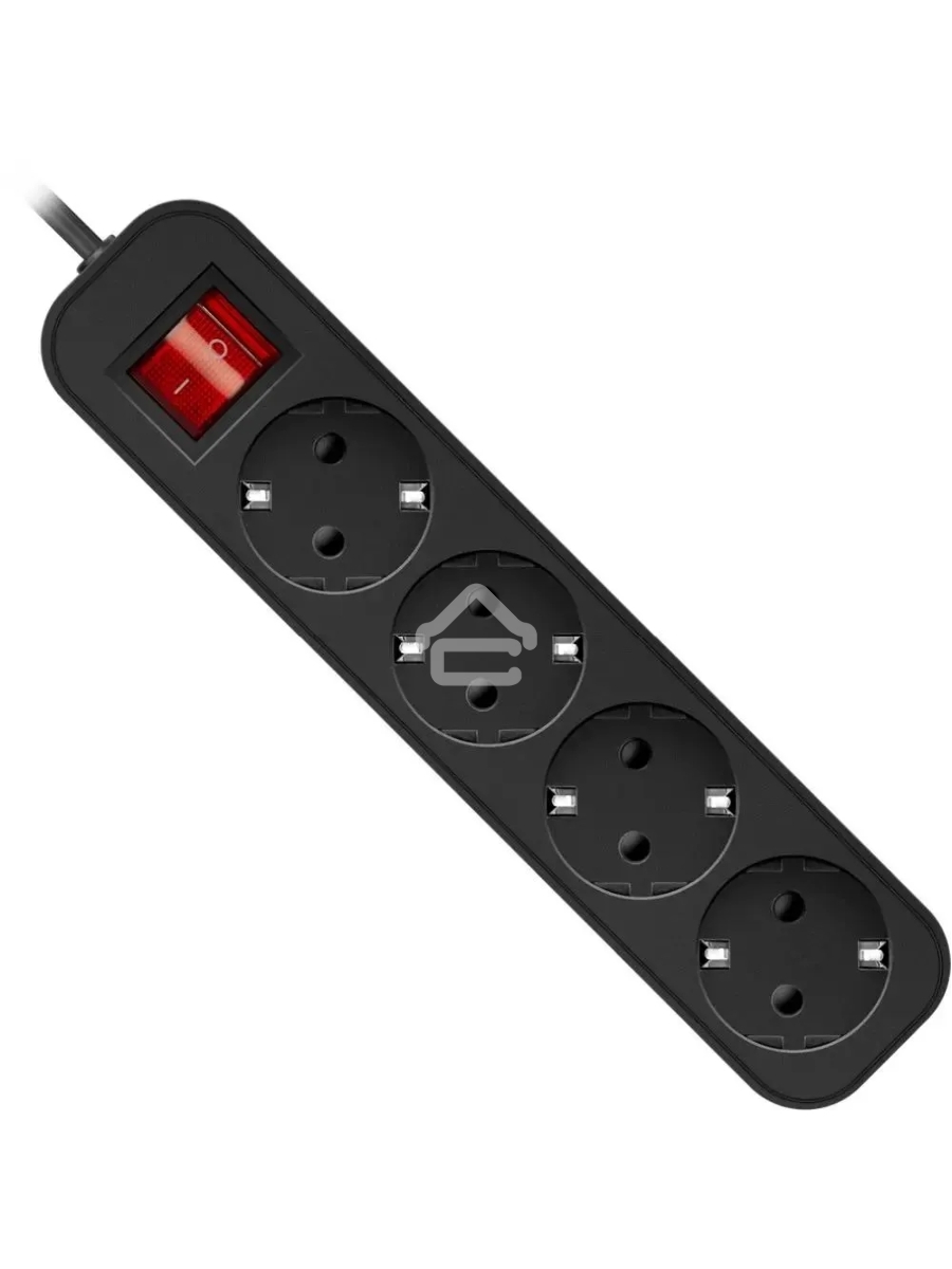 Удлинитель Defender G418 чёрный, 1.8 м, EURO, 4 розетки, 2200 Вт