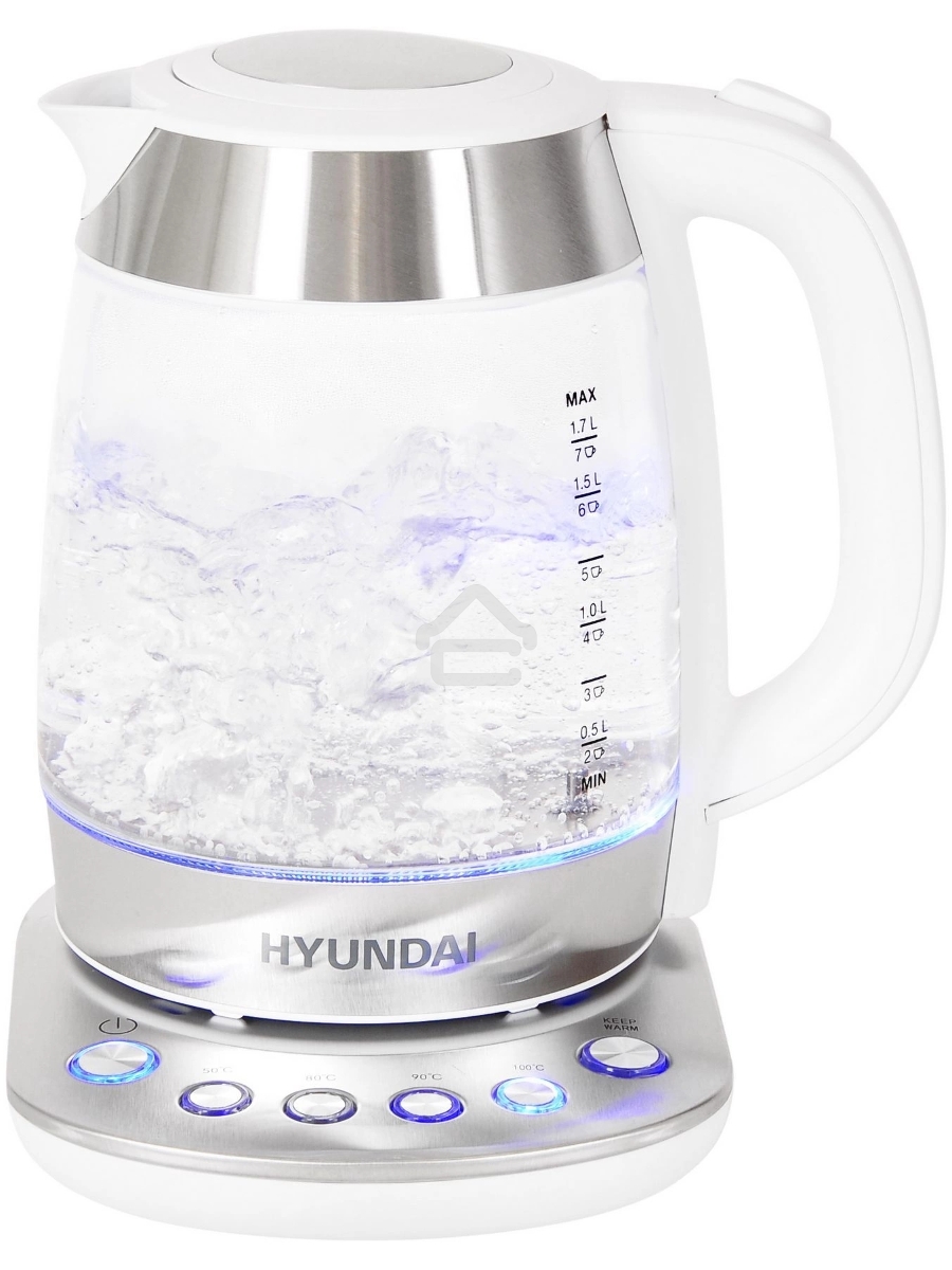 Чайник электрический Hyundai HYK-G4033 1.7л. 2200Вт белый/серебристый (корпус: стекло)