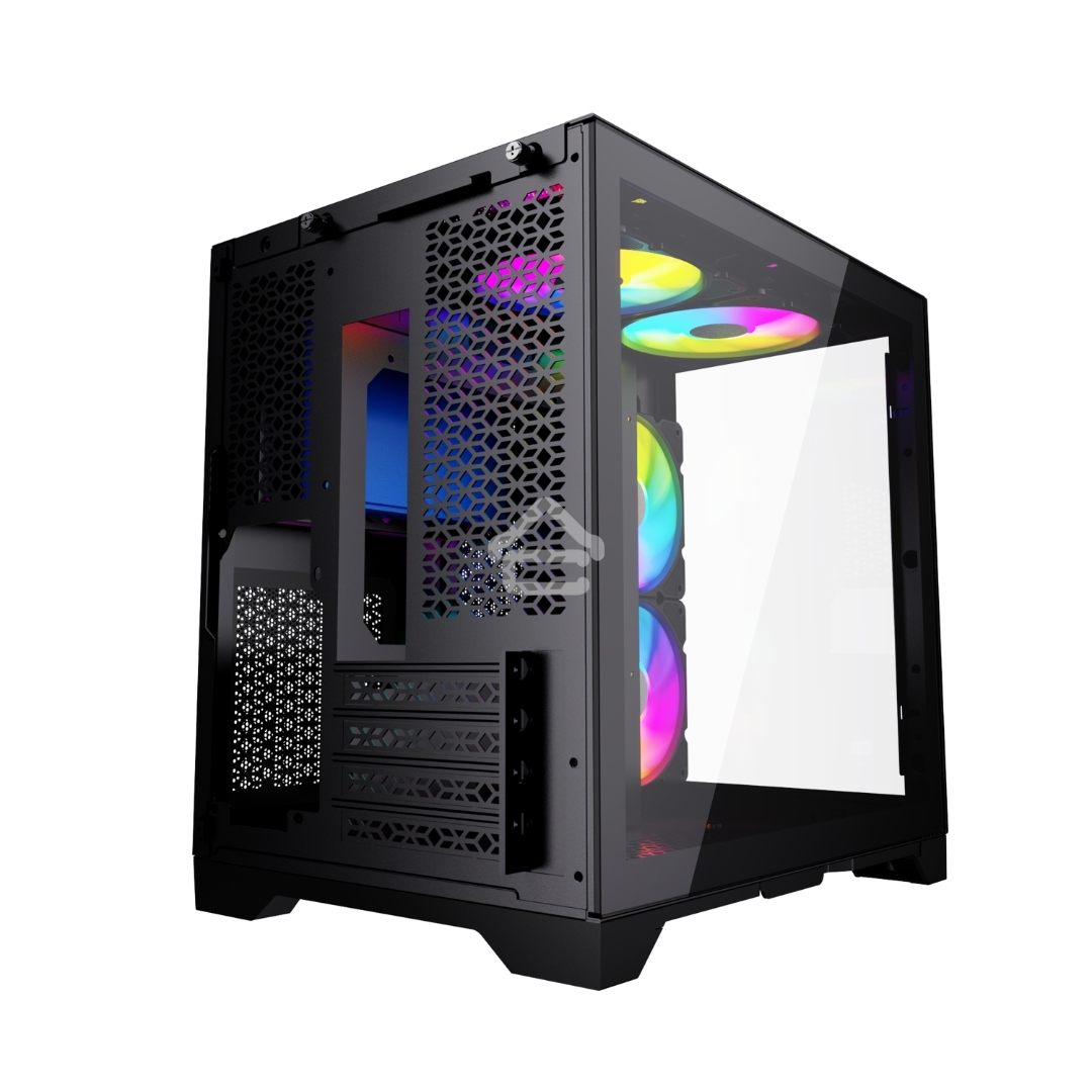 Компьютерный корпус Powercase Vision Micro, Black, Tempered Glass, 4х 120мм 5-color fan, черный, mATX (CVBM-L4)