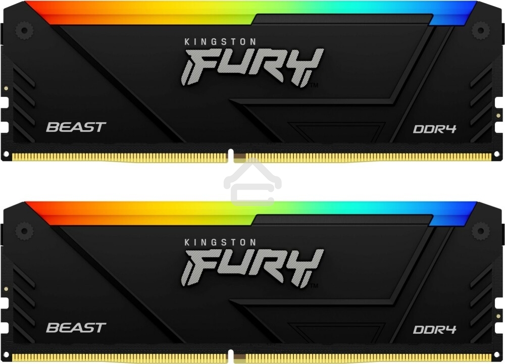 Оперативная память Kingston Fury Beast, DDR4, 32GB (2x16GB), 3600MHz, CL18, DIMM, с радиатором, RGB, черный
