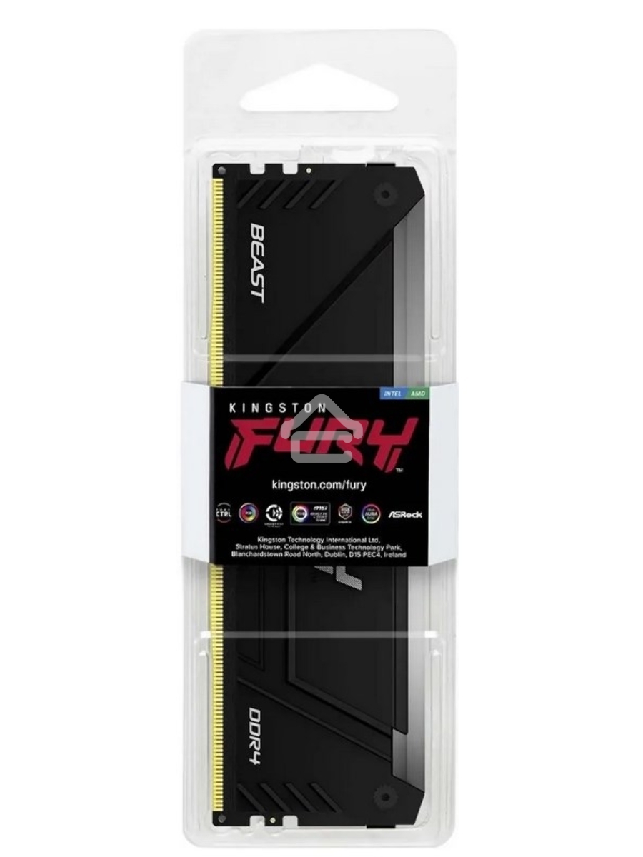 Оперативная память Kingston Fury Beast, DDR4, 8GB (1x8GB), 3600MHz, CL17, DIMM, с радиатором, RGB, черный