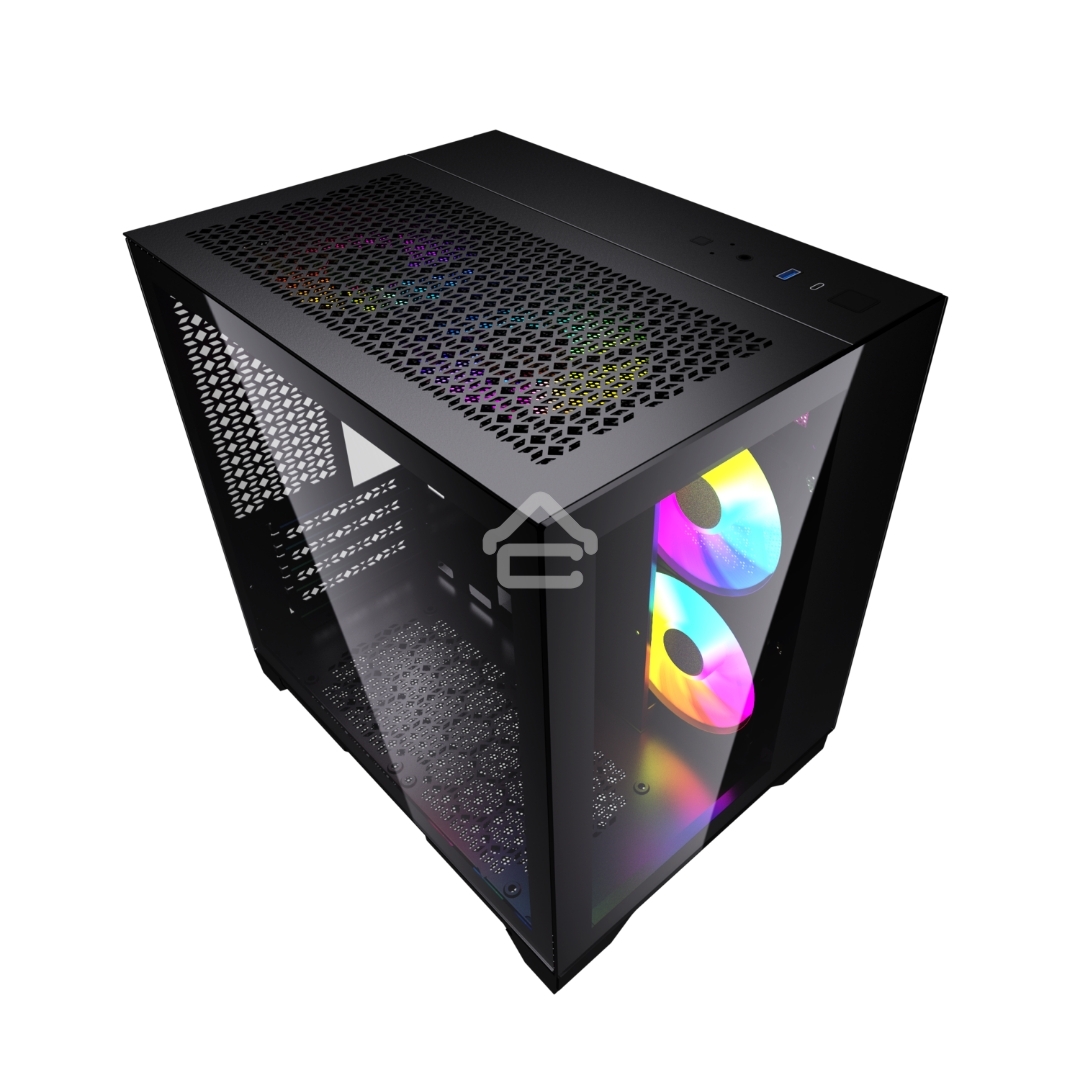 Компьютерный корпус Powercase Vision Micro, Black, Tempered Glass, 4х 120мм 5-color fan, черный, mATX (CVBM-L4)