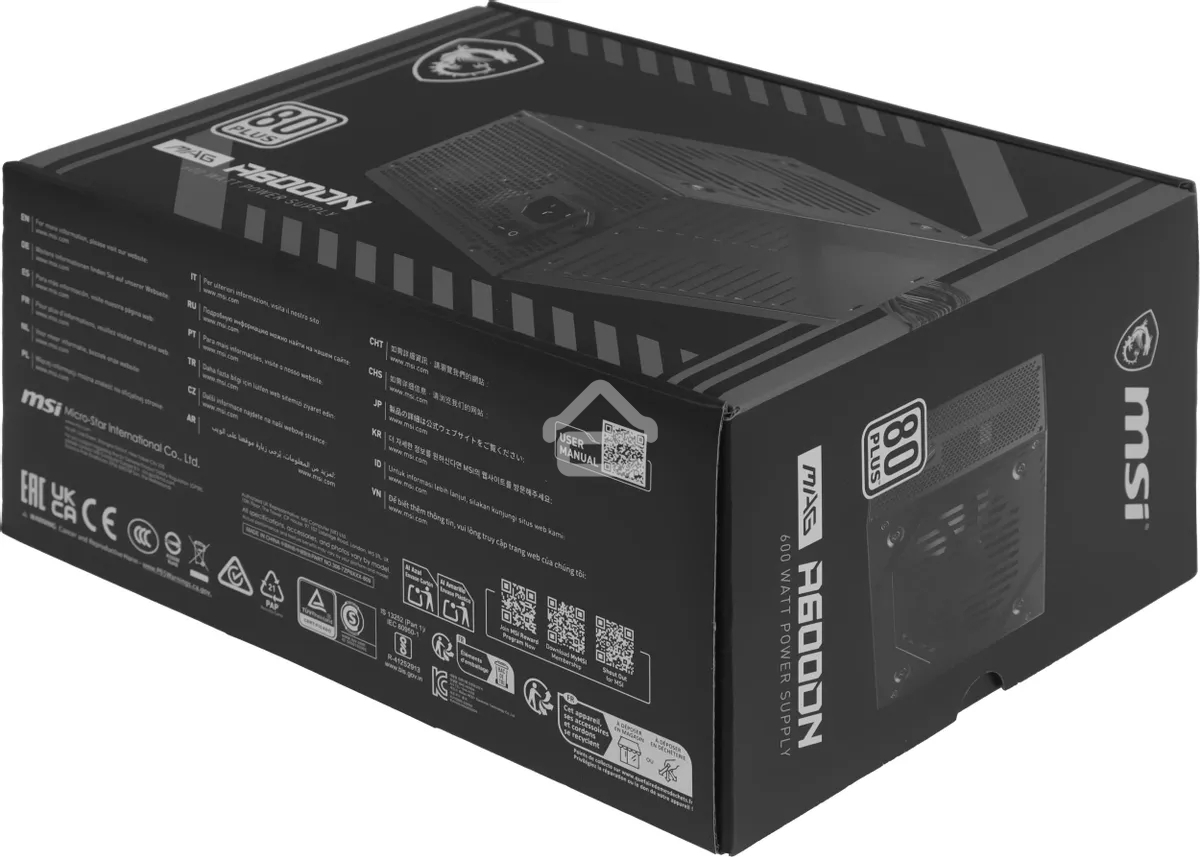 Блок питания MSI MAG A600DN (306-7ZP6B11-809), 600 Вт, 80 PLUS WHITE, 120 мм, черный