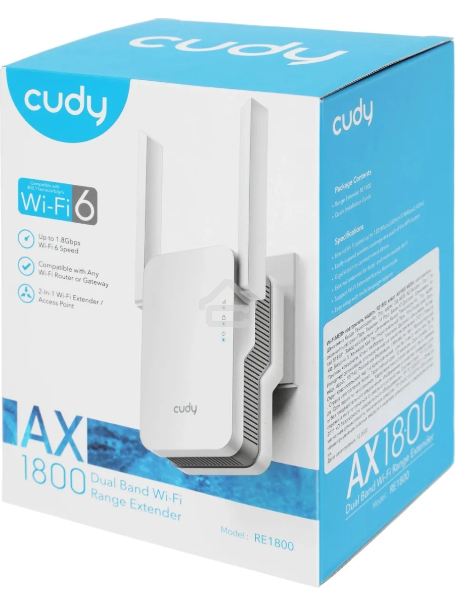 Повторитель беспроводного сигнала Cudy RE1800 AX1800 10/100/1000BASE-TX/Wi-Fi белый