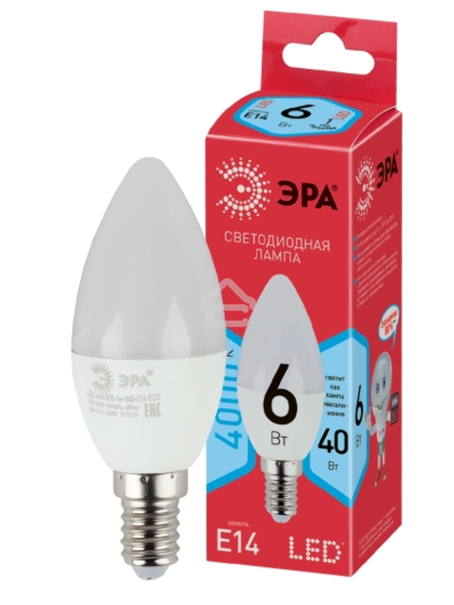 Лампа светодиодная ЭРА Б0020619 ECO LED B35-6W-840-E14