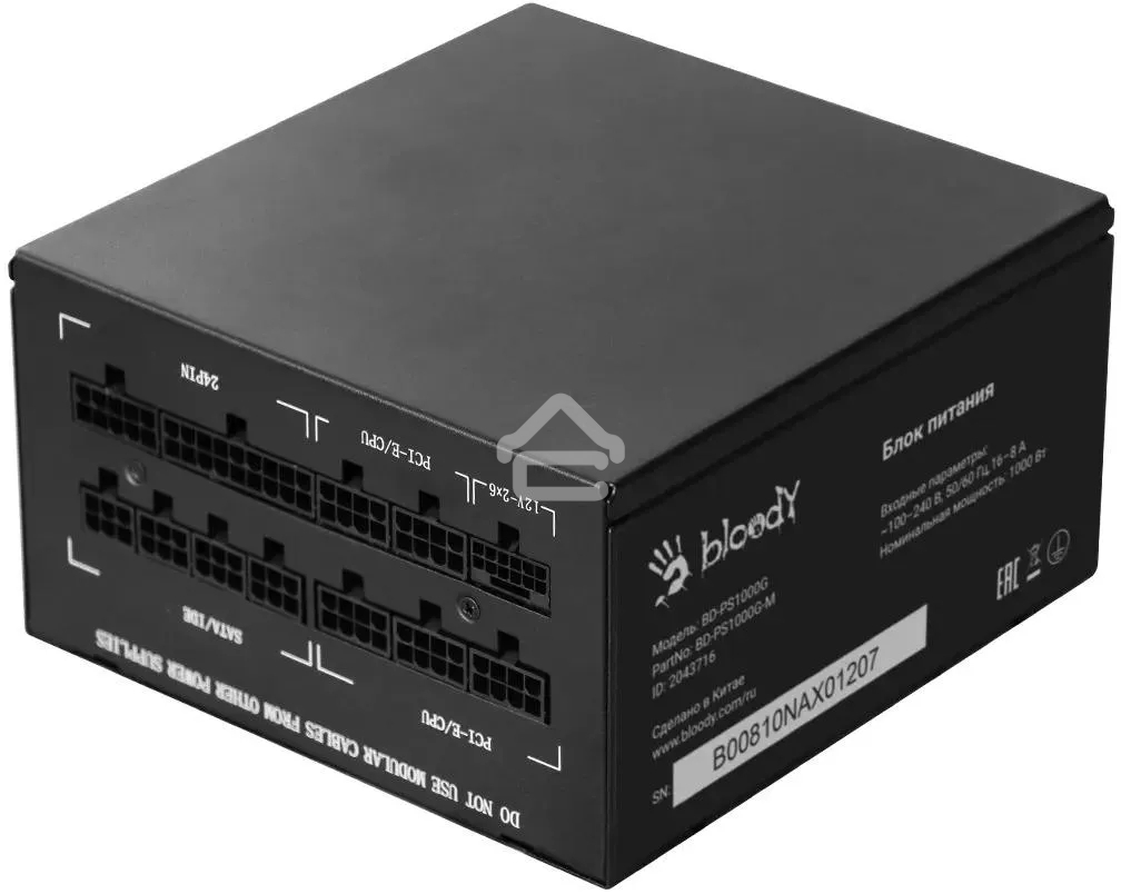 Блок питания Bloody BD-PS1250P, 1250 Вт, 80 PLUS Platinum, 140мм, модульный, черный