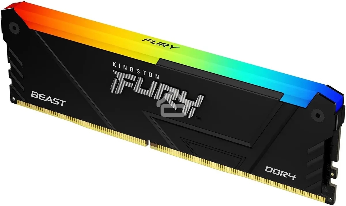Оперативная память Kingston Fury Beast, DDR4, 8GB (1x8GB), 3200MHz, CL16, DIMM, с радиатором, RGB, черный