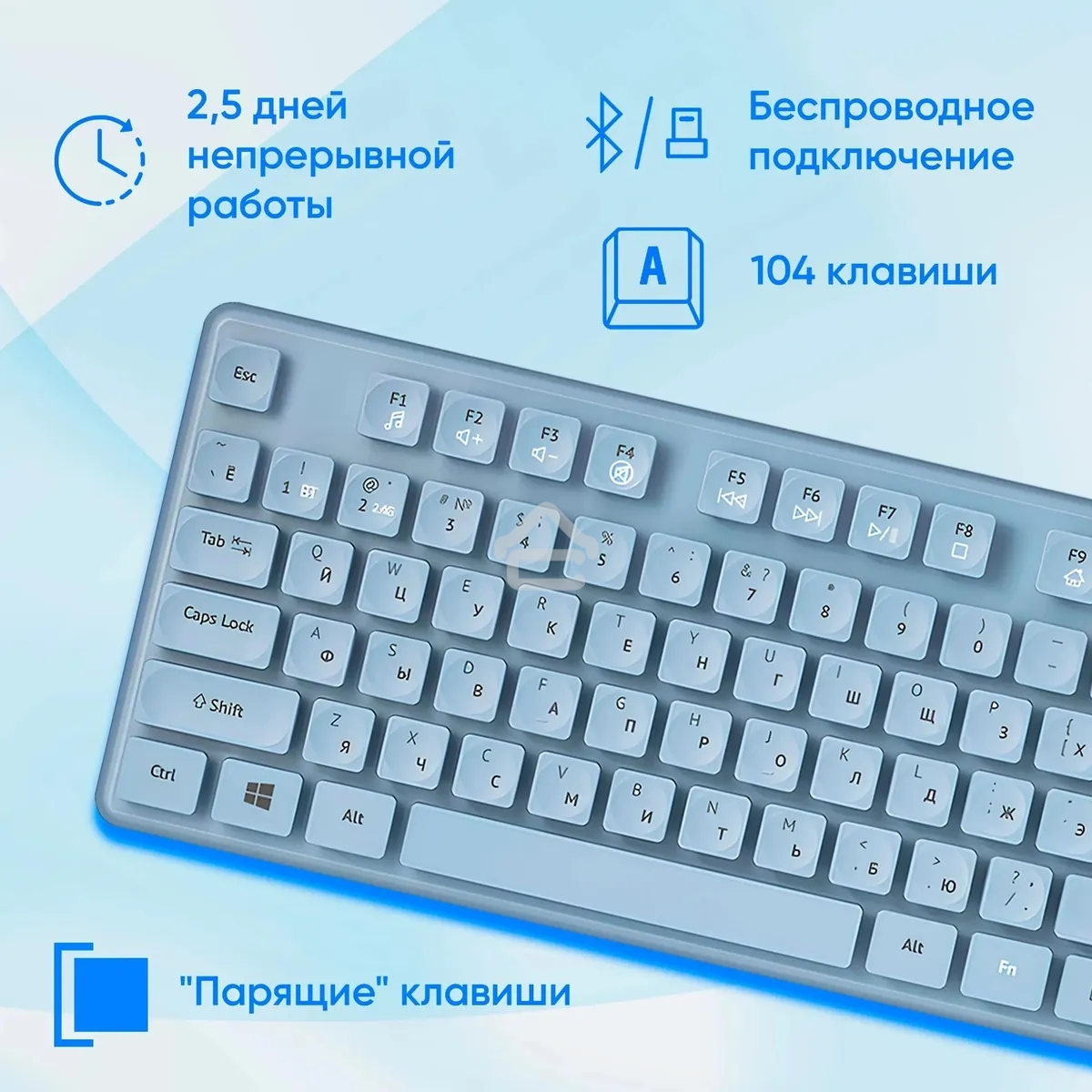 Клавиатура + мышь Оклик S265W клав:голубой мышь:голубой USB беспроводная Bluetooth/Радио Multimedia (1938927)